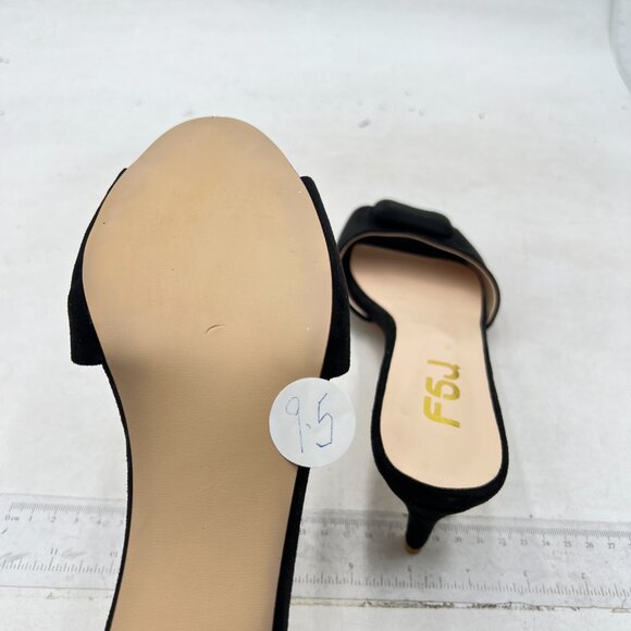 FSJ Black Casual Peep Toe Thin Mid Heels Backless Summer Sandals Slide On Mules - Picture 6 of 8